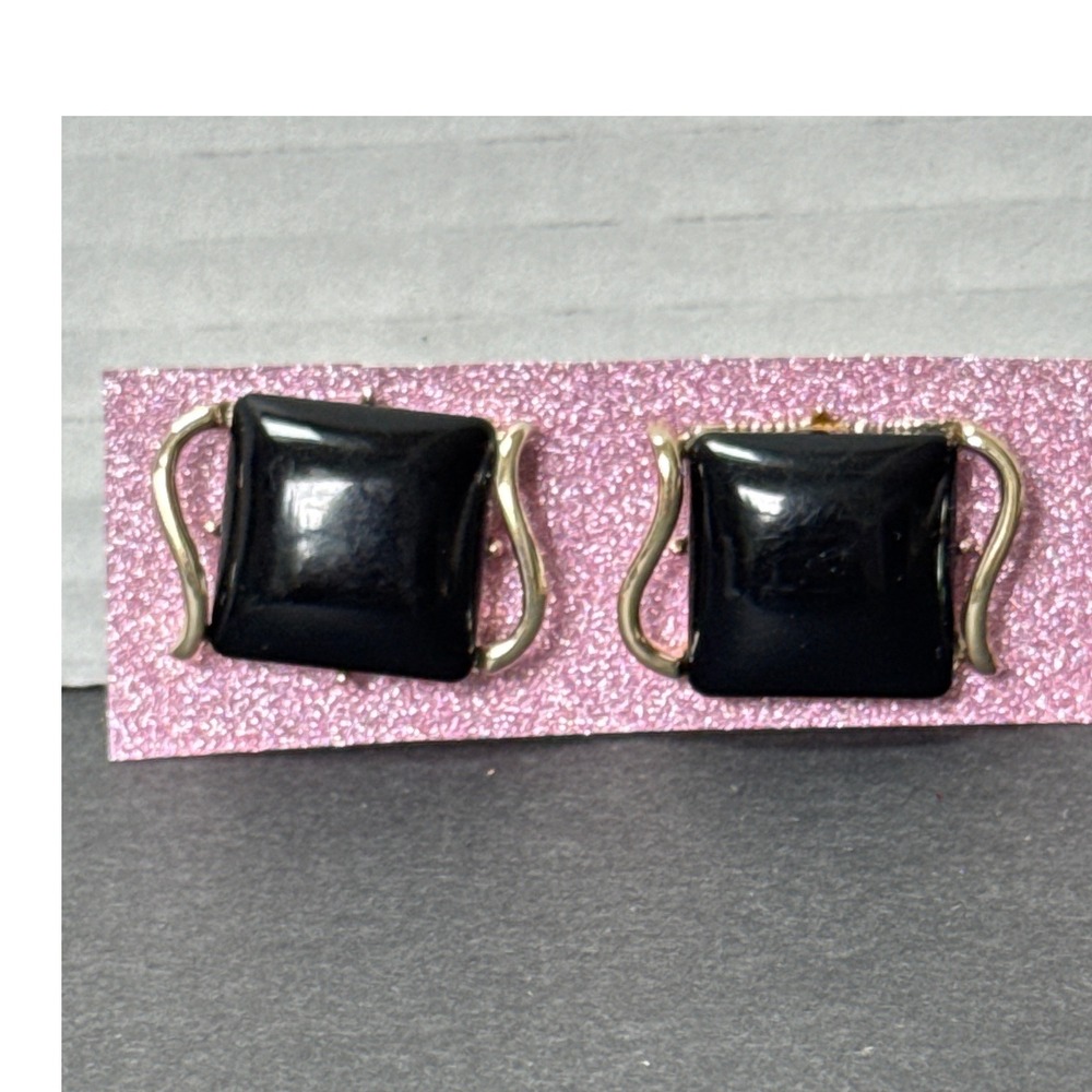Vintage Coro Black Lucite With Silver Accents Clip On Earrings MCM